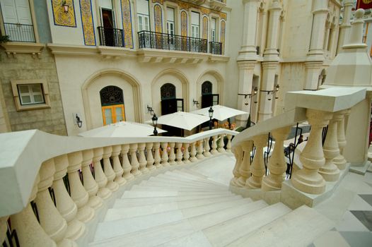 The stairs to the lobby of hotel