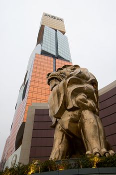 Macau - MARCH 15: Image of the world famous MGM Grand Casino Lion, in Macau on March 15, 2008. Recent events have shown the gaming industry isn't recession proof.
