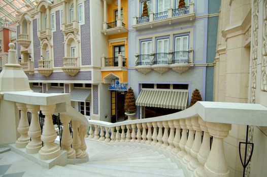 The stairs to the lobby of hotel