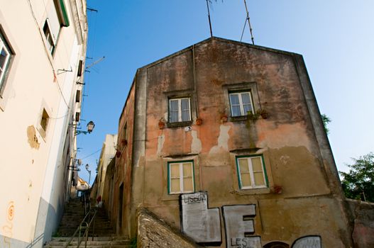 The facade view of old residential house