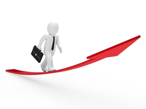 3d business man run on red arrow