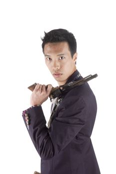 Asian man with a handgun