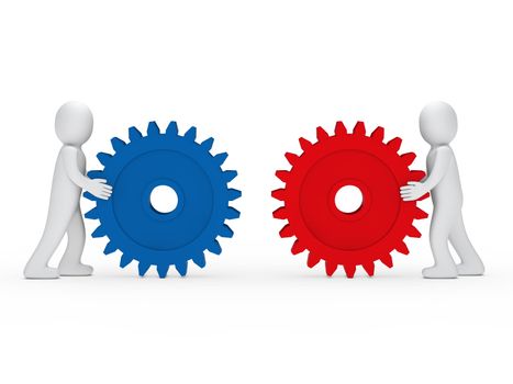 3d men push gear blue and red