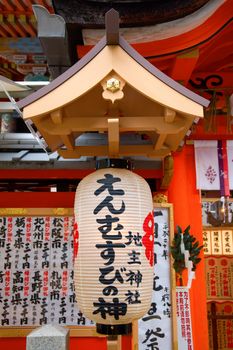 The decrative lanterns in temple with fortune script