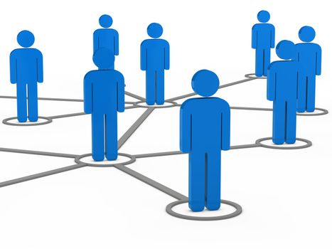 3d social network team blue men group