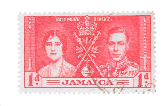 Canada - Circa 1937 : A vintage Jamaican postage stamp image of King George and Queen value of 1 penny, series circa 1937
