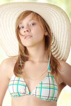 Beautifil summer teen girl in bikini outdoor
