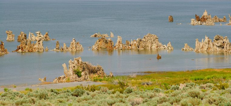 panorama of tufas at mono lake in California