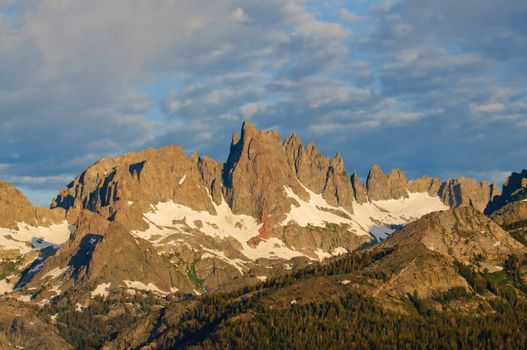 closeup view of the Minarets a group of mountains in the Sierra Nevadas in California