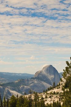 view of Half Dome mountain in yodemite National park looking west