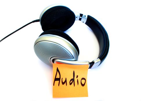silver color headphones on a white isolated background