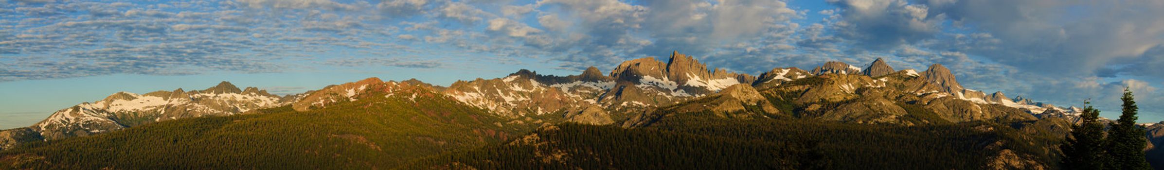 Panoramic view of the Minarets a group of mountains in the Sierra Nevadas in California