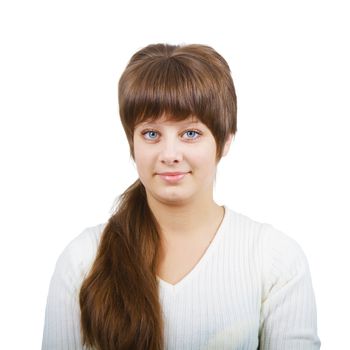 blue-eyed portrait of a young attractive girl isolated on white background
