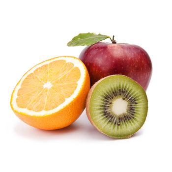 Apple, Orange, Kiwi - Fruit On White Background