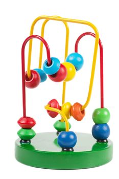 Colorful developmental toy labyrinth over white background