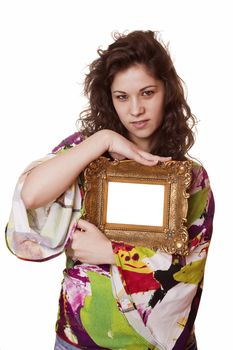 Beautiful woman holding an picture frame