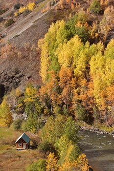 Native settlement along Tahltan River in British Columbia