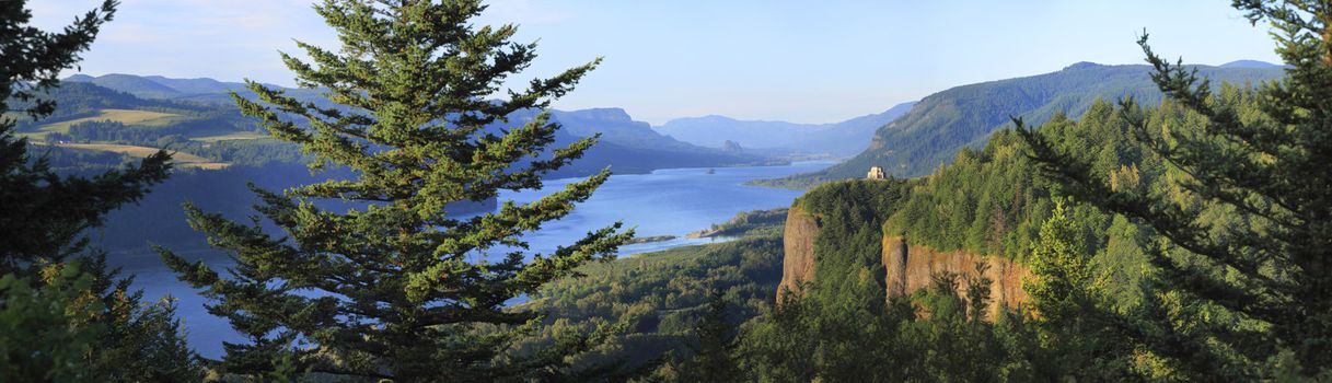 A panoramic view of the Columbia River Gorge & Crown point from the women's forum, Oregon.