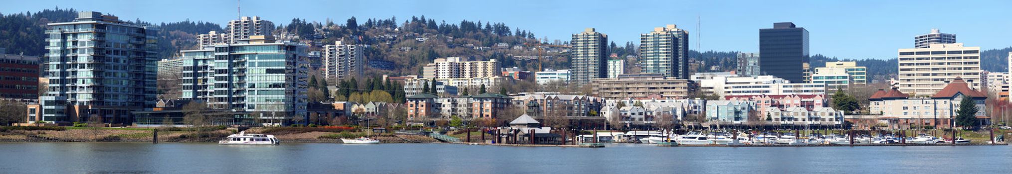 A panorama of the downtown marina, Portland OR.