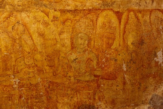 Ancient frescos in Tilanka Image House. Pollonaruwa, Sri Lanka