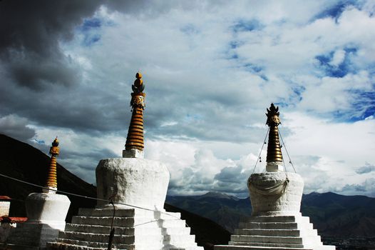 Landmark of Tibetan stupa in the suburbs of Lhasa