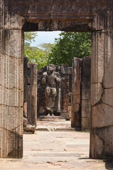 Passage in ruins to Buddha statue. Pollonaruwa, Sri Lanka