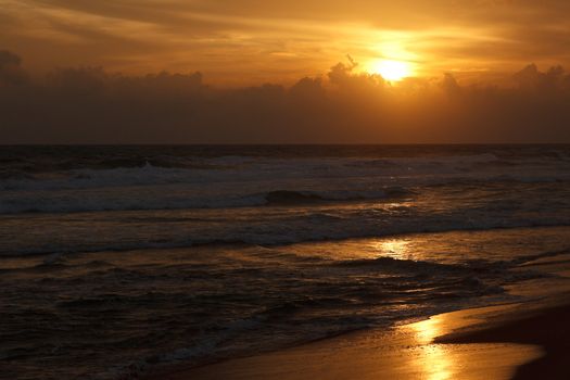 Tropical sunset on ocean. Sri Lanka