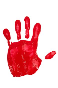 A hand print with red paint