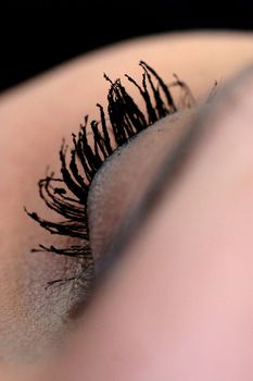 Close up of eyelashes with makeup