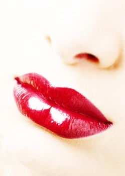 beautiful red lips close up of shiny lips