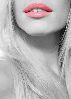 beatiful red lips on handcolored black and white picture