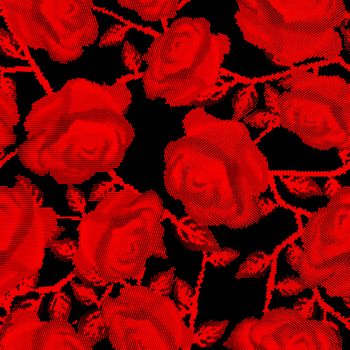 Halftone roses background design with stylized red roses isolated over white background