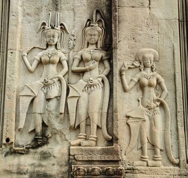 detail of stone carvings in angkor wat,cambodia.