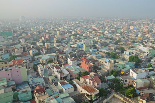 Colorful and chaotic houses in the city center. Hoi an City, Vietnam
