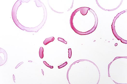close up of wine glass marks on white background