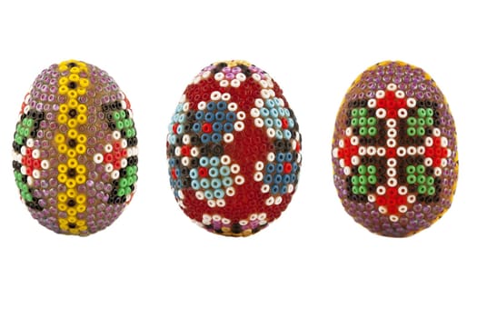 Hand-made traditional Easter eggs on white background