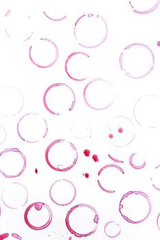 close up of wine glass marks on white background 