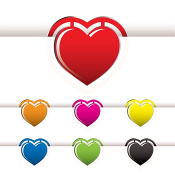 collection of heart shape book marks with white paper background