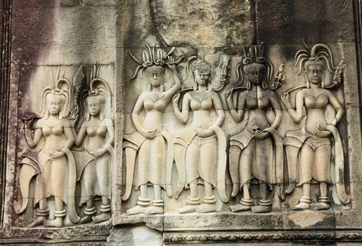 Apsara on the wall of Angkor wat , Cambodia