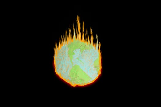 Fake globe in the fire,paper globe