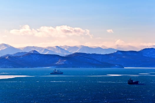 landscape of silent ocean on Kamchatka in Russia