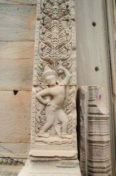 Stone engraving in Pimai ancient city, Thailand