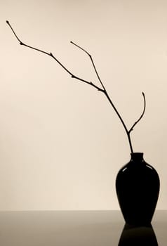 The ceramic jug with branch in the Japanese style