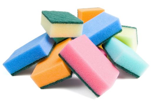 Some multicolored kitchen sponges for washing dishes