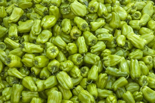 Fresh organic bright green small bell peppers