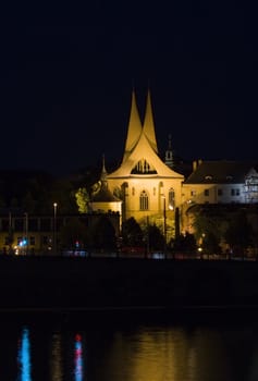 monastery Emauzy (Emmaus)  in Prague by night - night city