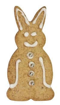 Gingerbread bunny decorated with frosting and silver buttons