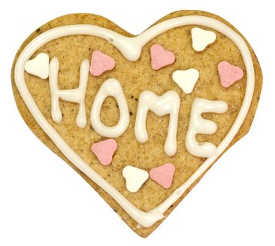 Gingerbread heart with the word HOME and hearts