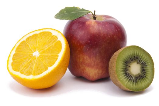 Apple, Orange, Kiwi - Fruit On White Background