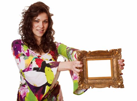 Beautiful woman holding an picture frame